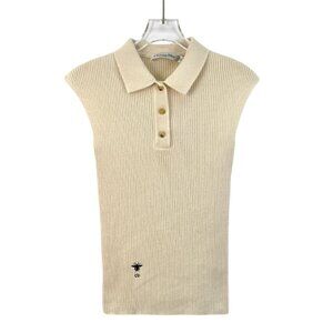 Christian Dior Beige Cashmere Sleeveless Knit Top With Bee Embroidery Size XXS
